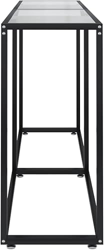 Miniatura 11 de vidaXL Mesa consola rectangular de vidrio templado en negro, para sala de estar, mesa auxiliar de acero con recubrimiento en polvo, mesa para Negro