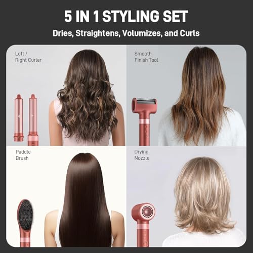 Image of MESCOMB 5 in 1 High-Speed Hot Air Styler, Professional Frizz-Free Hair Dryer Brush, Fast Drying, No Heat Damage Air Styler Wrap for Curl, Volumize, Straighten, Includes Travel Bag (Hot Pink)