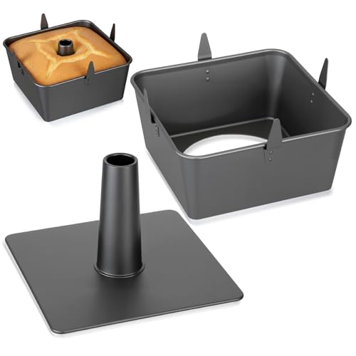 Vesici 10 Inch Square Tube Cake Pan with Cooling Feet Angel Food Cake Pan with Removable Bottom Non-stick Aluminum Alloy Pans for Baking Pound Chiffon Cakes(Black)