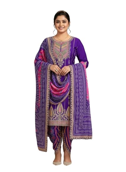 Brulry Women's Purple Bhandani Embroidered Kurta Dhoti Pant With Dupatta - Review, Price and Buying Guide