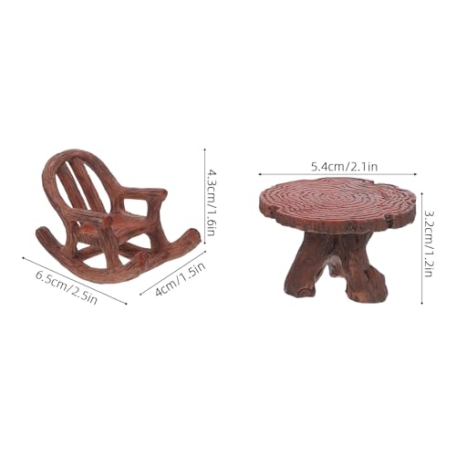 Muebles para jardín de hadas con 2 mini mecedoras y mesa de tronco 4