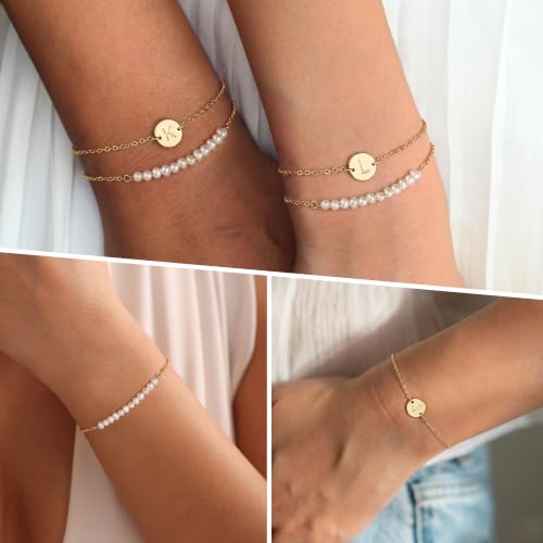 Image of Ritach Gold Initial Bracelets for Women Girls, Freshwater Pearl Bracelet