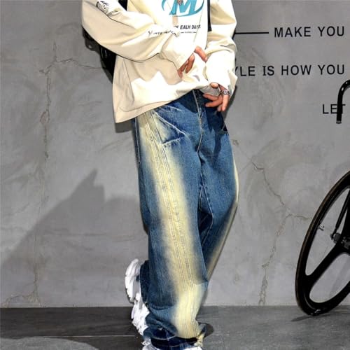 Men’S Streetwear Cargo Skateboard Straight Leg Denim Pants Slim Fit Full Length Button Fly Midweight Light Wash Jeans3