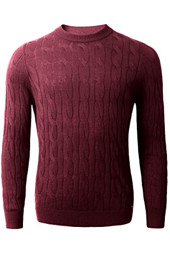 织礼 Men's Casual Crewneck Sweaters Cable Knit Thermal Pullover Sweater_Wine Red_Small #TOP1
