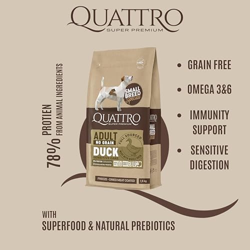 Image of Quattro Super Premium Adult Dog Food for Mini Breeds - Duck, 1.5 kg