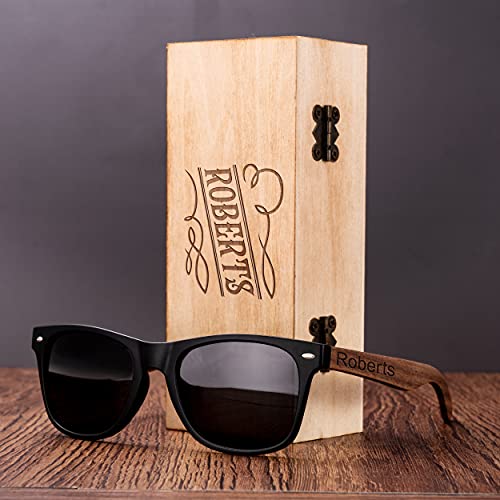 KWOOD Custom Wood Sunglasses for Men with Premium Walnut Wooden Frame, Personalized Wooden Sunglasses Box, Party Ornament, Mens Gift, Groomsmen Gift, Wedding Favors3