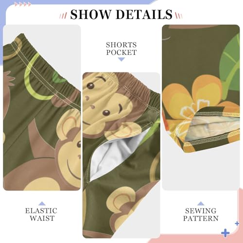 Cartoon Monkey Floral Boys Long Pants Soft Trousers Elastic Waist Kids Lounge Bottoms with Pockets S-XL4