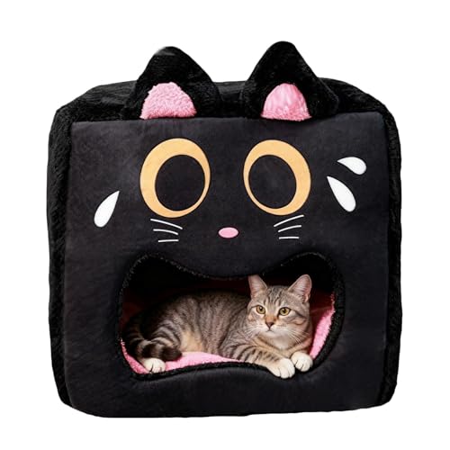 猫用ベッドエンクロージャー - 暖かいぬいぐるみペットハウス、ぬいぐるみペット睡眠テント、快適な屋内屋外隠れ家ハウス | 猫ベッドの囲いソフト屋内猫睡眠ハウスリビングルーム寝室ホーム農家ガレージ冬の暖かさ