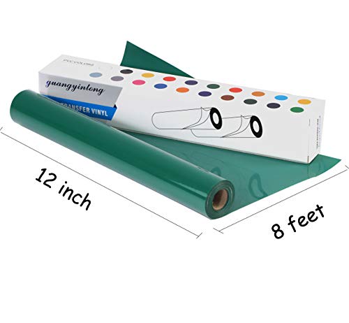 Image of guangyintong Heat Transfer Vinyl HTV Rolls, 12 inch x 8ft Green Iron on Vinyl for T-Shirts Glossy Surface HTV Vinyl for All Cutter Machines Easy to Cut & Weed for Heat Vinyl Design
