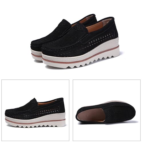 Image of YING LAN Women Slip On Loafers Comfort Suede Moccasins Wide Low Top Shoes