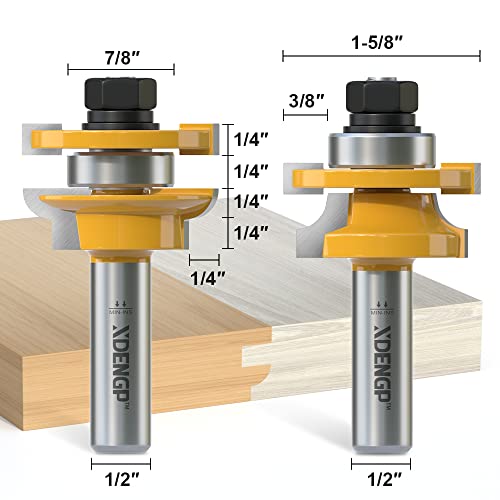 Image of 2PCS Round Over Style Rail and Stile Router Bits Set 1 /2 Inch Shank, 3 /8 Inch Cutting Depth, Up to 1 Inch Stock, Kitchen Cabinet Door Frame Shaper Cutters Raise Panel Making Router Bit Set