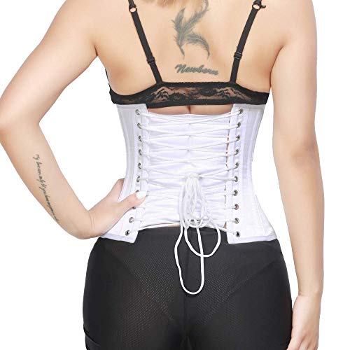 Rzy Women's Petite 12 Steel Boned Heavy Duty Waist Trainer Underbust Corset Short Torso Mesh Body Shaper (Fabric Style) (M, White) #TOP4