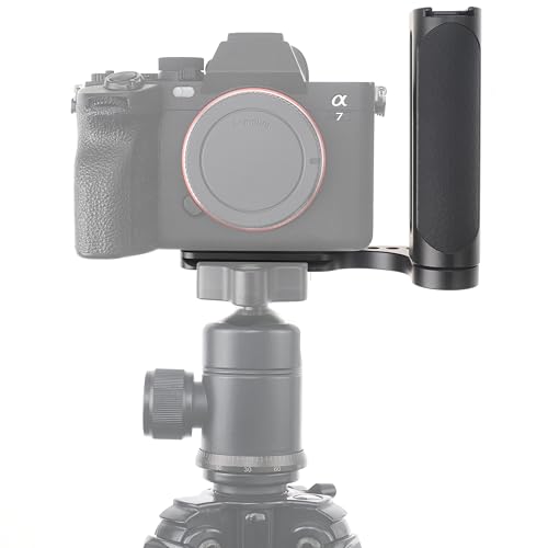 FocusFoto 2nd Gen L-Shaped Bracket Holder Stabilizer with Side Handle Grip Universal for DSLR Mirrorless Camera, with 1/4\" Cold Shoe Mount for Mic Flash LED Light, Quick Release Plate for Arca Tripod