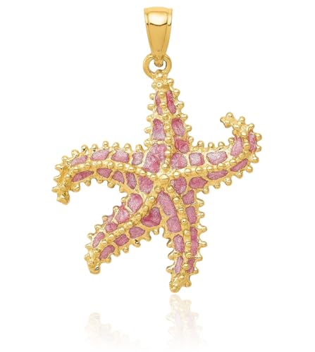 IceCarats 14K Solid Yellow Gold Pink Starfish Necklace Chain Pendant Charm3