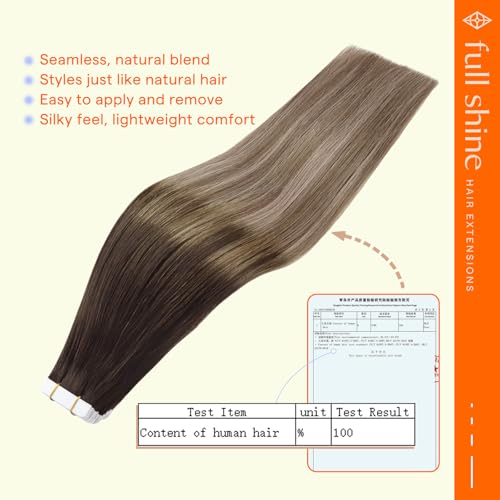 Image of Full Shine Tape in Extensions Human Hair, 14 Inch Brown Blonde Mix | 50g 20PCS, Double Sided Tape in Hair Extensions Human Hair, Highlighted Seamless Finish Smooth Texture for Everyday Wear