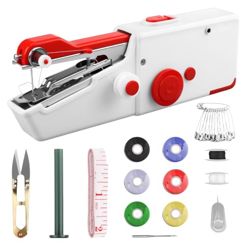 Mini Máquina de Coser de Mano Portátil, Máquina de Coser Eléctrica Kit para Principiantes con Doble Alimentación   Pilas/USB, Costura Rápida para Reparación Bricolaje Ropa Manualidades Viajes Cortinas