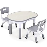 Clevich Kids Table with 2 Chair Sets, Height Adjustable Peanut-Shaped Table and Chair Set for Ages 2-10, Multifunctional and Easy to Wipe Art Table, Kids Activity Table for Home, Classrooms, Daycares