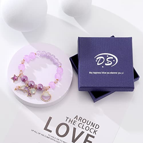 Ds Beaded Charm Bracelets For Teen Girls Cute Cartoon 4 Pcs Crystal Beads Pearl Anime Bracelets For Woman Girls Adjustable Stretch Bracelet Anklets Birthday Gift For Daughter Friends-Purple Dolphin thumb #6