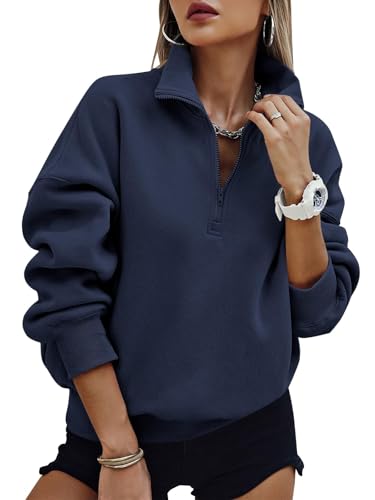 Prettygarden Womens Half Zip Oversized Sweatshirts Fleece Hoodies 2026 Trendy Long Sleeve Pullover Tops Y2K Fall Travel Outfits (Navy,M)