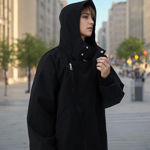 Image of GURUNVANI Mens Solid Color Zip Up Hooded Jacket Unisex Oversized Sports Windbreaker Coat