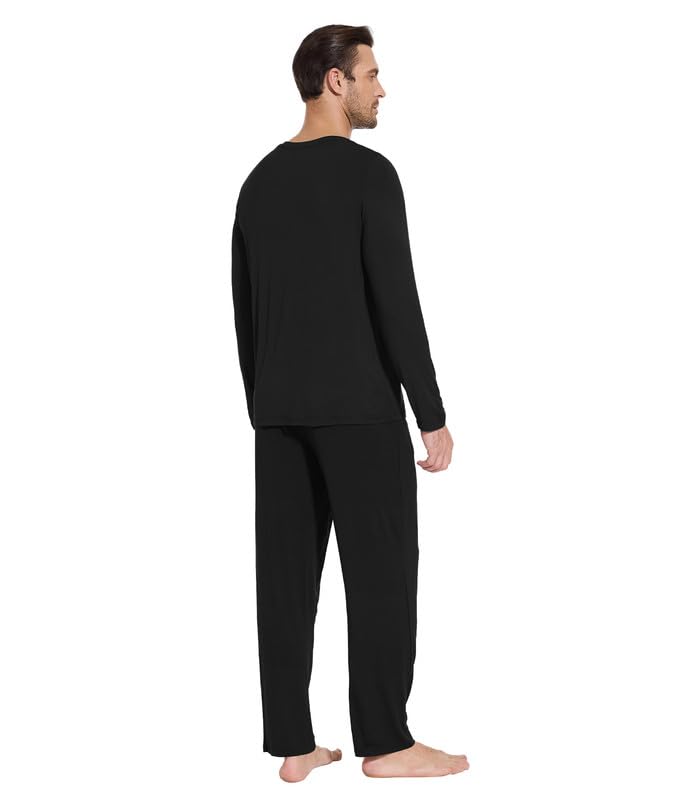WiWi Voscose from Bamboo Men's Pajamas Set Lounge Sets Lightweight Sleepwear Long Sleeve Sleep Shirt and Long Pants S-XXL, Black, Medium2