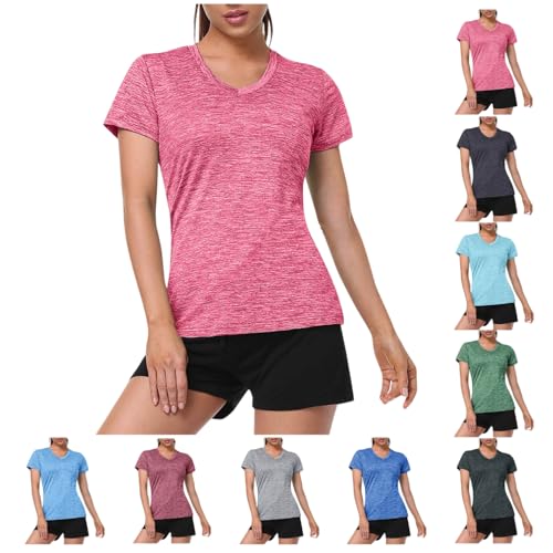 Camiseta deportiva para mujer, manga corta, deportiva, ligera, transpirable, camiseta deportiva para mujer, cuello redondo, camiseta larga para correr, yoga, senderismo, camiseta deportiva, camiseta
