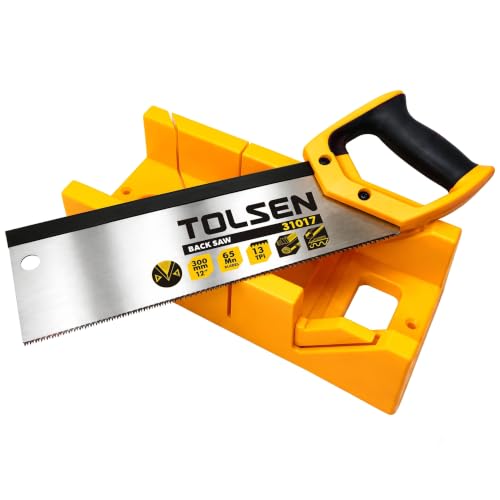 Tolsen Mitre Box and Back Saw Set |12 Inch 300mm Hand Mitre Block with 22.5 45 and 90 Degree Angle Cut Guides |13 TPI Tenon Saw for Skirting Board | Coving and Picture Frames | Manual DIY Tool