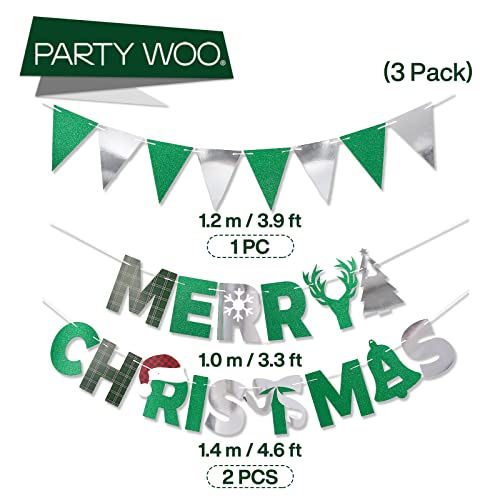 Partywoo Merry Christmas Banner, 2 Sets Christmas Banners Bunting, Glitter Hanging Christmas Decorations, Green Buffalo Plaid Signs Banners For Xmas Party Decorations, Indoor Holiday Christmas Decor #TOP5
