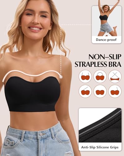 Image of Strapless Bra for Women Bandeau Bras Seamless Wireless Padded Tube Top T Shirt Bra