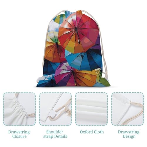 Colorful Umbrella Drawstring Backpack Gym Bag Lightweight Sackpack Gift for Hiking Travel Beach Shopping4