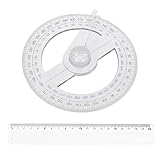 Set de Transportador de 360° y Regla, Instrumentos de Geometría para Dibujo, Material Escolar y de Oficina, 2 en 1 Compacto y Transparente