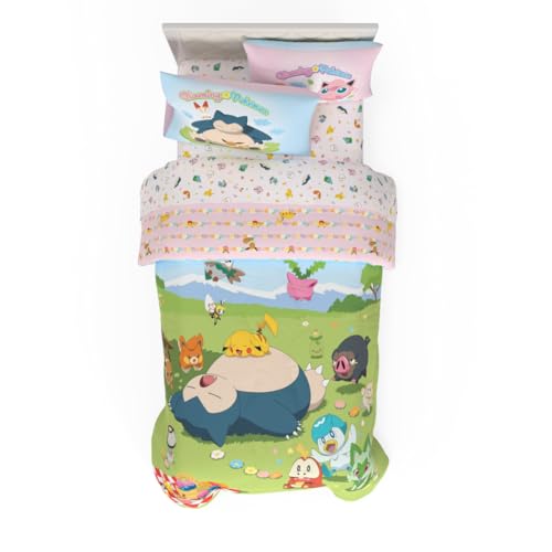 Pokemon Bedding Super Soft Comforter and Sheet Set with Sham 4 Piece Twin Size Featuring Snorlax Pikachu Eevee & Jigglypuff (Officially Licensed Product) by Franco