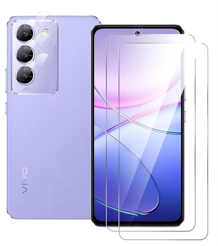 DETUEUA Protector de Pantalla para Vivo V40 SE 5G, [2+2 Piezas] Protector Lente Cámara y HD Cristal Vidrio Templado, Anti Arañazos, Sin Burbujas