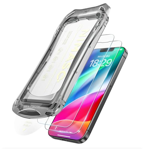 NIMASO ガラスフィルム iPhone 16e/ iPhone 14 /iPhone 13 Pro/iPhone 13 用 強化ガラス 全面保護 黒縁あり 自動除塵 保護フィルム 超簡単貼り付け 耐衝撃 指紋防止 ガイド枠付き 2枚セット アイフォン1