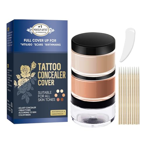 Tattoo Cover Up Makeup Waterproof Tattoo Cover Up 2 Colors Full Coverage Concealer for Tattoos Scars & Dark Spots Sweatproof & Transfer-Resistant