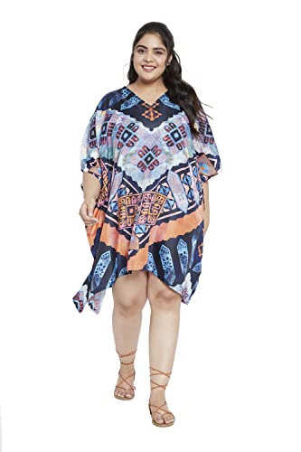 Image of Oussum Short Caftans for Women Plus Size Kaftan Tunic Tops Polyester Summer Beach Clothing Mini Cover Ups Dress for Ladies