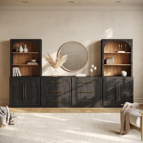 Image of BELLEZE Jagger 130 inch Wall Unit 6-Piece Modular TV Stand - Ebony