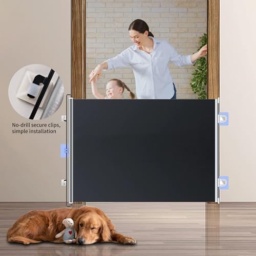 Türgitter Hunde Treppengitter Hund,50 * 125cm Hundegitter Wohnung,Treppenschutzgitter Ausziehbar für Schlafzimmer Balkon Küche,Türschutzgitter Ausziehbar,Kratzfest Titansilberfarbenes Gewebe