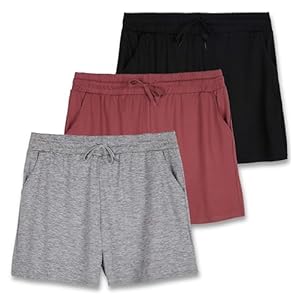 Real Essentials 3 Pack: Womens Ultra-Soft Athletic Lounge Casual Sweat Shorts with Pockets (Available in Plus Size)