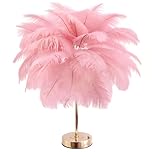 Creative Pink Ostrich Feather Table Lamp Bedside Lamp Light Luxury and Elegant Lampshade Night Light Table Lighting for Living Room Bedroom Home Decoration, Plug-in