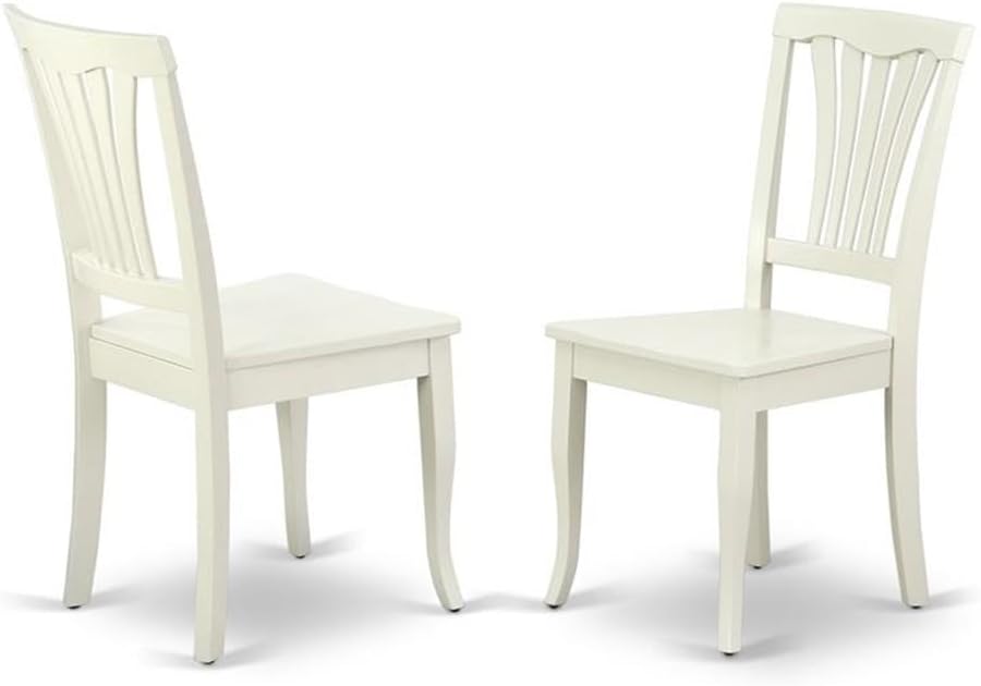 East West Furniture AVC-LWH-W Avon Dining Chairs - Slat Back Solid Wood Seat Chairs, Set of 2, Linen White