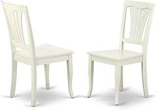East West Furniture AVC-LWH-W Avon Dining Chairs - Slat Back Solid Wood Seat Chairs, Set of 2, Linen White