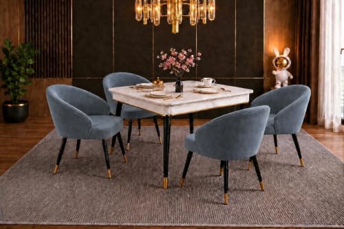 Image of WOODEN SPACE 4 Seater Wooden Dining Table Set | Urban Marble Top Dining Table with Chairs for Dining Room & Kitchen (Modern Classic Dark Grey) (42 x 42 x 30 inch)