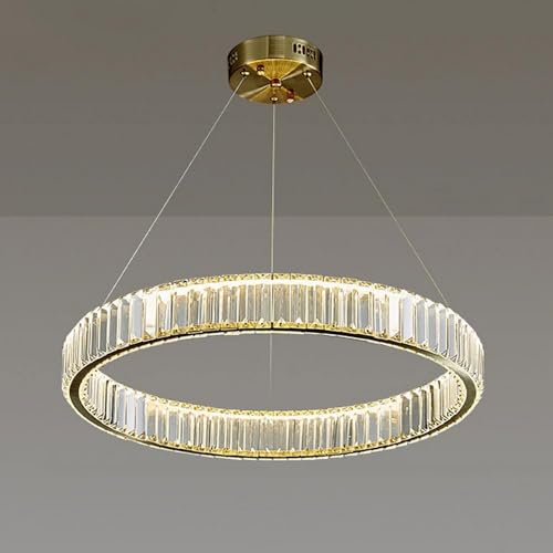 Lumière suspendue cristal cercle or 60+80cm pour corriger l'éclairage sombre du salon
