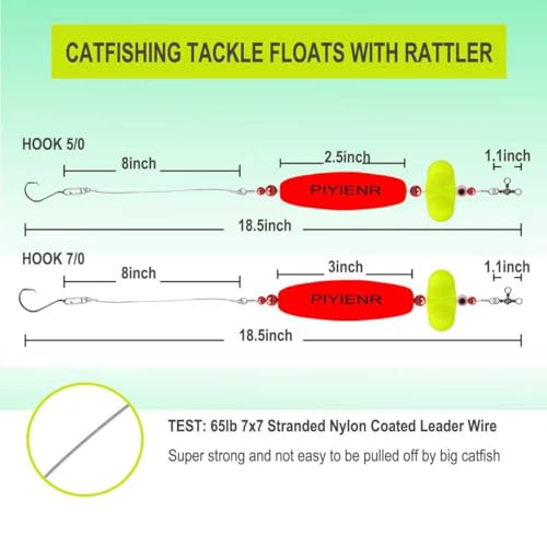 PIYIENR Catfish Float Rattler Rig Equipo de Pesca para Bagres con Flotadores y Anzuelos Circulares miniatura 6