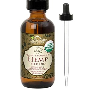 US Organic Hemp Seed Oil, Certified Organic, Pure & Natural, Cold Pressed Virgin, Unrefined, Amber Glass Bottle with Glass Eye Dropper for Easy Application (2 oz (56 ml))