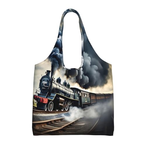 Sac fourre-tout train à vapeur en toile pour vos courses et sorties maman 36x32cm