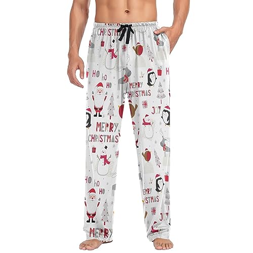 Cute Merry Christmas Snowman Pajama Pants Xmas Reindeer PenguinsLounge Sleepwear PJs Men's Pajama Bottoms Sleep Pants L3