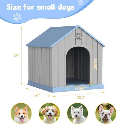 Fancyango Dog House Outdoor Indoor, Weatherproof Dog House with Elevated Floor and Air Vents for Small to Medium Dogs,Easy Clean and Assemble (Blue, 26.18\'\'L × 24.02\'\'W × 25.98\'\'H) - Thumbnail 2