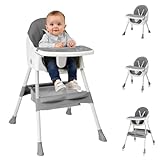 LEADZM 2 in 1 Babyhochstuhl, 3 Verstellbare Winkel, Abnehmbares Doppeltablett, Klappbar Hochstuhl Baby mit Universalrädern und Aufbewahrungs, Babys im Alter von 6–36 Monaten (Grau)